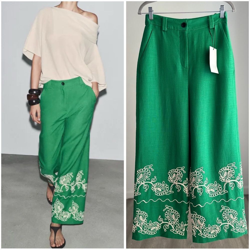 ZARA ZW COLLECTION EMBROIDERED CULOTTES
GREEN